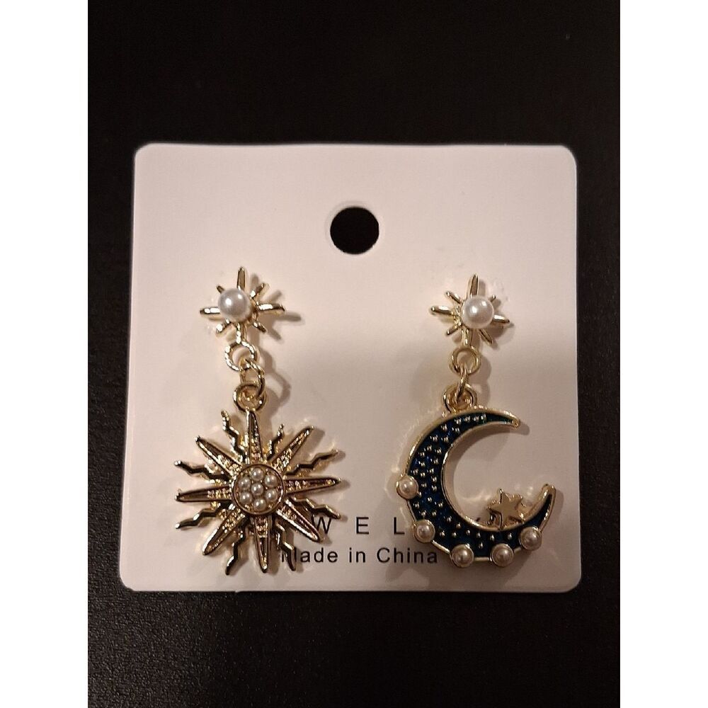 925 Silver Plated Sun And Moon Dangle Drop Earrings New